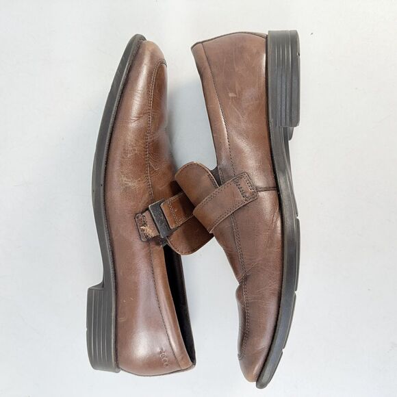 Ecco Men\'s Edinburgh Brown Leather Bicycle Toe Buckle Loafers EU 46 US 13